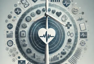 The fund demonstrates its social responsibility approach through an image showing a renewable energy symbol ring with healthcare icons encircling financial data representations.