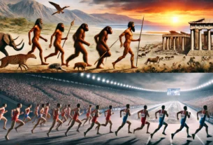 Evolution of running from early humans to modern marathon races. Evolution of running from early humans to modern marathon races.