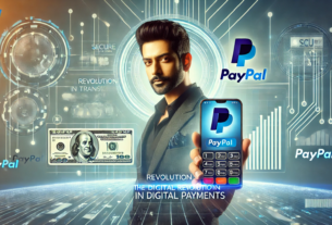 Prince Narula advertising mobile payments with a smartphone that has PayPal, contrary to the backdrop of conventional finance.