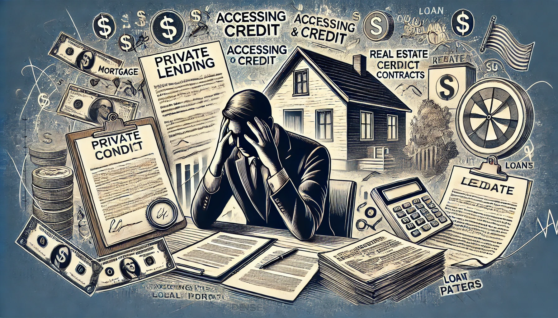 An example of issues associated with private lending and financing including Mortgages, accessing credit and Real Estate contracts and legal jargon and a person going through some papers.