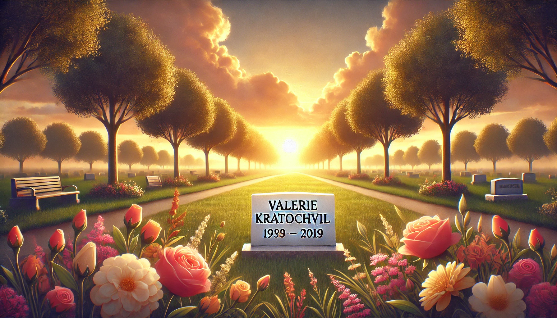 Depicts A Soothing Sunset View Of A Tranquil Park Floated By Flowers As A Glimpse Of Commemoration.