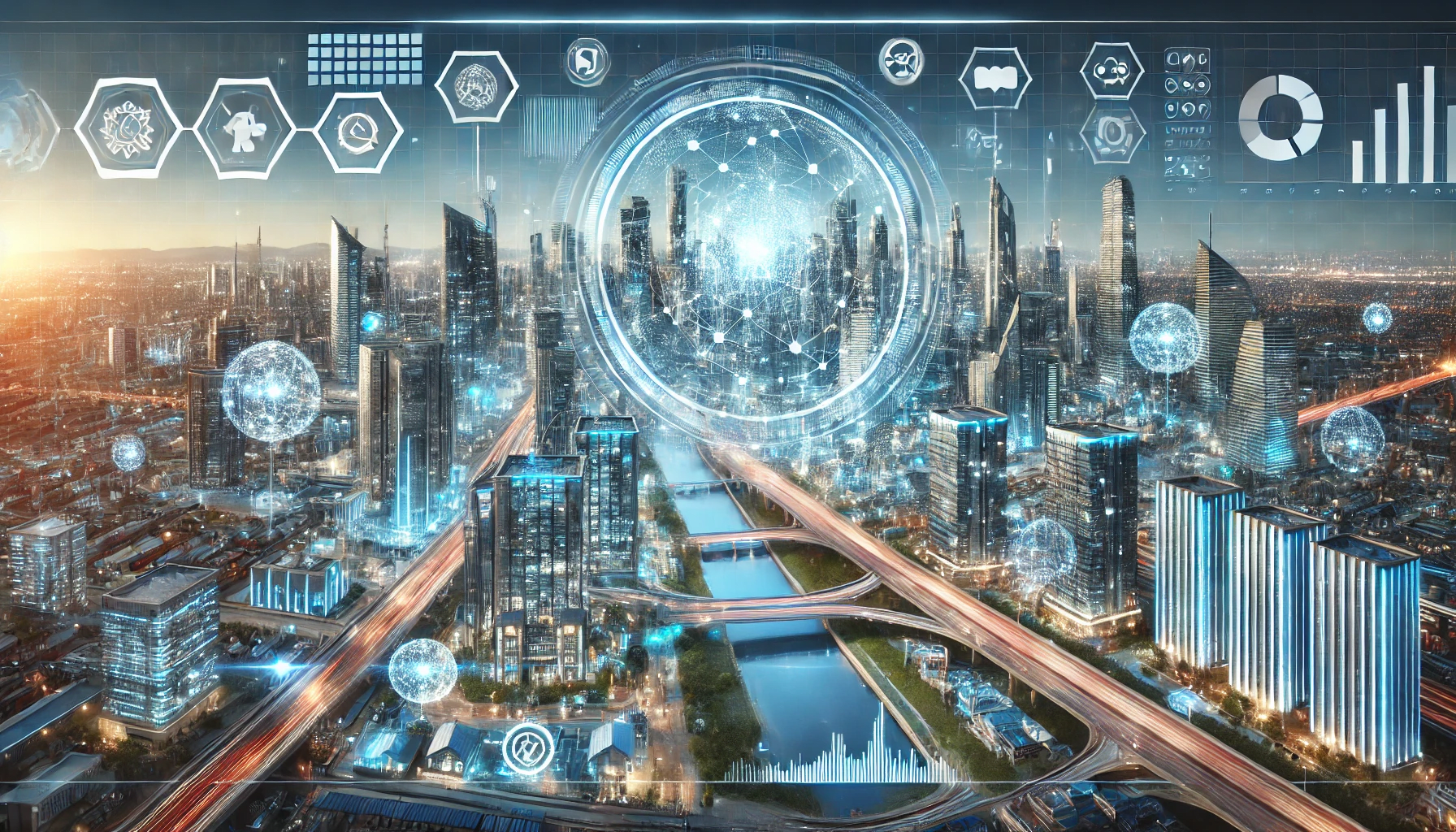 Image above created by Midjourney with following prompt: futuristic technology concept, tiktok style innovate smart cityscape with holographic interfaces technology advanced connectivity