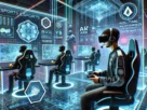 Futuristic digital gaming with AI, VR, and esports elements.