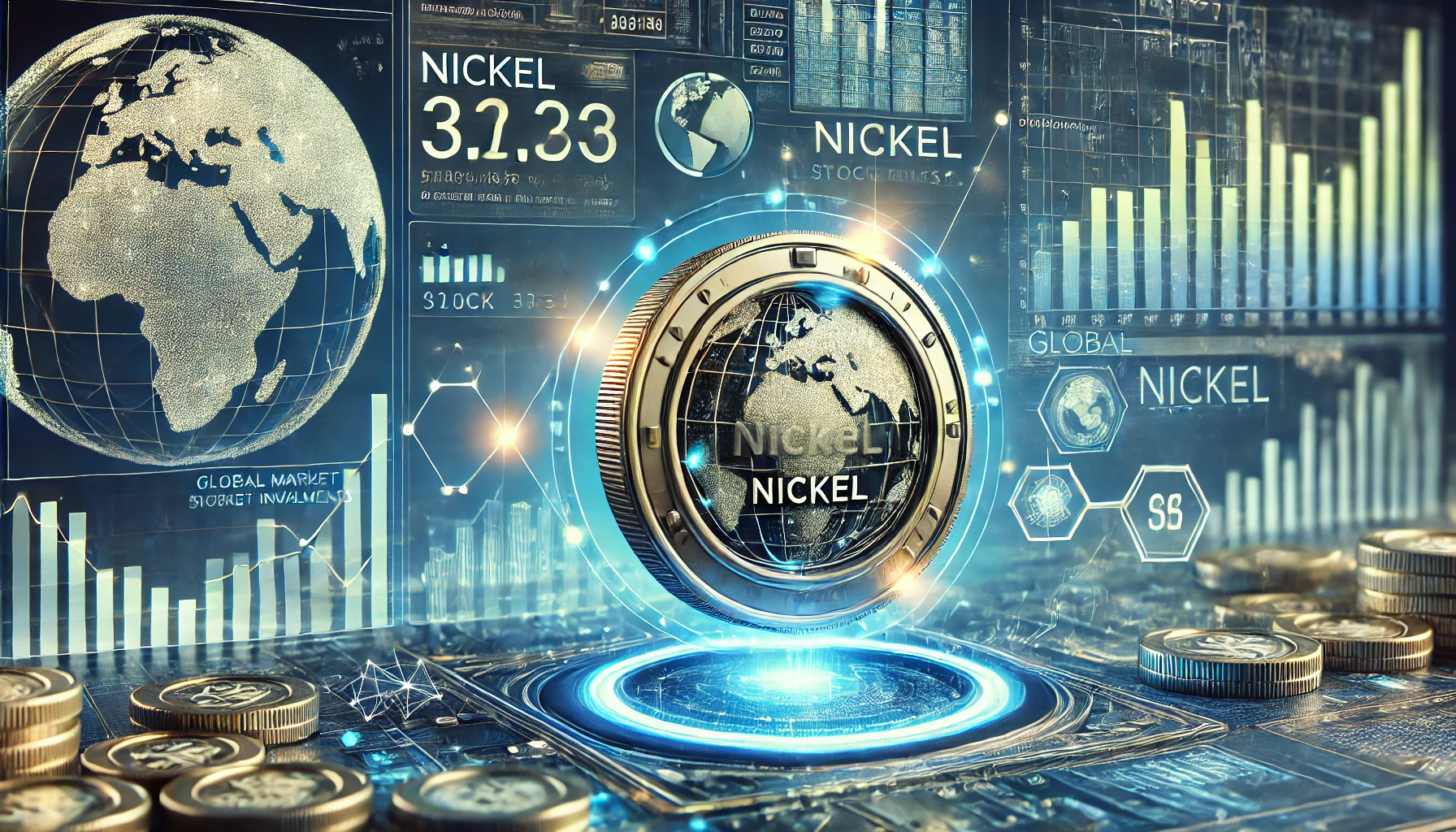 Nickel stock market analysis with futuristic financial charts and investment trends.