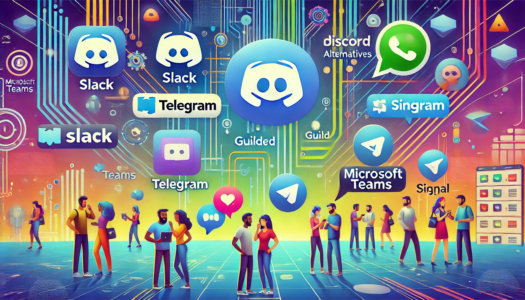 Illustration of top Discord alternatives with chat platforms.