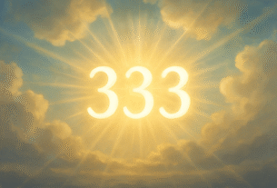 Angel number 333 glowing in sky with divine light rays